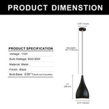 1-Light Black Pendant, Modern Style