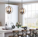 Farmhouse Black Chandelier Globe Candlestick 3-Light Cage Kitchen Island Pendant Chandelier with Faux Wood Accent