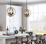 Farmhouse Black Chandelier Globe Candlestick 3-Light Cage Kitchen Island Pendant Chandelier with Faux Wood Accent