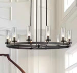 12-Light Brushed Gold Or Black Industrial Wheel Shaped Chandelier