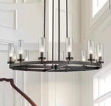 12-Light Brushed Gold Or Black Industrial Wheel Shaped Chandelier