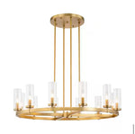 12-Light Brushed Gold Or Black Industrial Wheel Shaped Chandelier