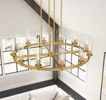 12-Light Brushed Gold Or Black Industrial Wheel Shaped Chandelier