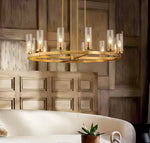 12-Light Brushed Gold Or Black Industrial Wheel Shaped Chandelier