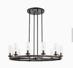 12-Light Brushed Gold Or Black Industrial Wheel Shaped Chandelier