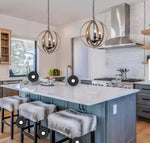 Farmhouse Black Chandelier Globe Candlestick 3-Light Cage Kitchen Island Pendant Chandelier with Faux Wood Accent
