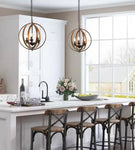 Farmhouse Black Chandelier Globe Candlestick 3-Light Cage Kitchen Island Pendant Chandelier with Faux Wood Accent