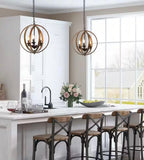 Farmhouse Black Chandelier Globe Candlestick 3-Light Cage Kitchen Island Pendant Chandelier with Faux Wood Accent
