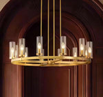 12-Light Brushed Gold Or Black Industrial Wheel Shaped Chandelier