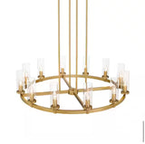 12-Light Brushed Gold Or Black Industrial Wheel Shaped Chandelier