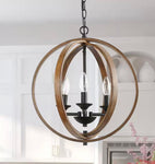 Farmhouse Black Chandelier Globe Candlestick 3-Light Cage Kitchen Island Pendant Chandelier with Faux Wood Accent