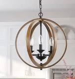 Farmhouse Black Chandelier Globe Candlestick 3-Light Cage Kitchen Island Pendant Chandelier with Faux Wood Accent