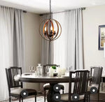 Farmhouse Black Chandelier Globe Candlestick 3-Light Cage Kitchen Island Pendant Chandelier with Faux Wood Accent