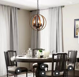 Farmhouse Black Chandelier Globe Candlestick 3-Light Cage Kitchen Island Pendant Chandelier with Faux Wood Accent