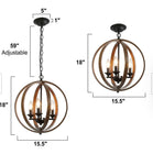 Farmhouse Black Chandelier Globe Candlestick 3-Light Cage Kitchen Island Pendant Chandelier with Faux Wood Accent