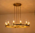 12-Light Brushed Gold Or Black Industrial Wheel Shaped Chandelier