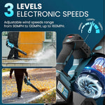 Leaf Blower Cordless, 580CFM/160MPH & 3 Speed Levels, Electric Cordless Leaf Blower