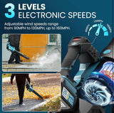 Leaf Blower Cordless, 580CFM/160MPH & 3 Speed Levels, Electric Cordless Leaf Blower