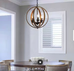 Farmhouse Black Chandelier Globe Candlestick 3-Light Cage Kitchen Island Pendant Chandelier with Faux Wood Accent