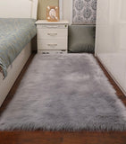 Faux Sheepskin Fluffy Fur Area Rug, Grey Fluffy Area Shaggy Rugs for Bedroom