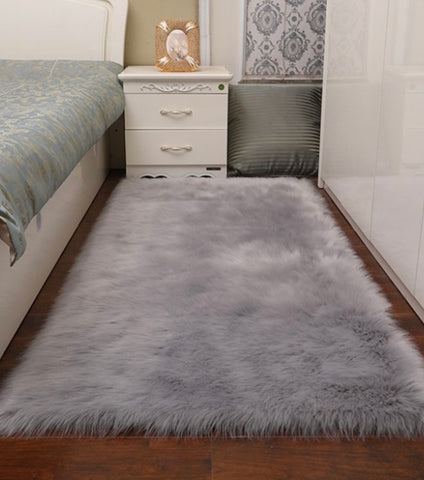 Faux Sheepskin Fluffy Fur Area Rug, Grey Fluffy Area Shaggy Rugs for Bedroom