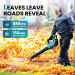 Leaf Blower Cordless, 580CFM/160MPH & 3 Speed Levels, Electric Cordless Leaf Blower