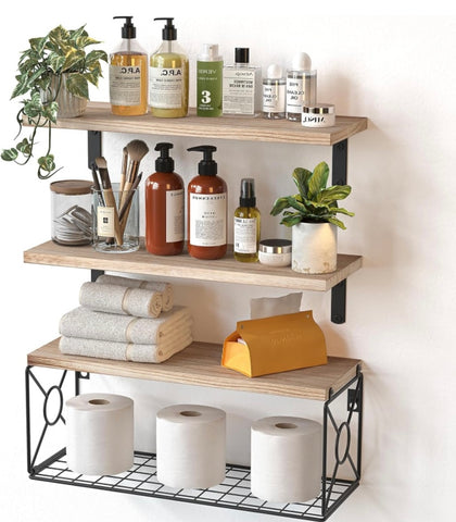 Amada Bathroom Shelves Over Toilet with Storage Basket, Floating Shelves