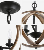 Farmhouse Black Chandelier Globe Candlestick 3-Light Cage Kitchen Island Pendant Chandelier with Faux Wood Accent