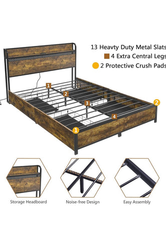 Full Size Bed Frame with 4 Storage Drawers