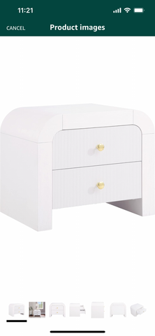 Meridian Furniture Artisto Collection Modern | Contemporary Rich Wood Veneer Nightstand with Complete Sets of Gold and Chrome Handles Included, 26" W x 18.5" D x 22" H, White