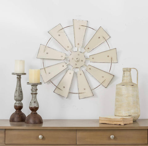 Glitzhome 22" Windmill Wall Art, Beige