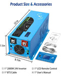 SUNGOLDPOWER 2000W DC 24V Peak 6000W Pure Sine Wave Power Inverter Charger, AC 120V