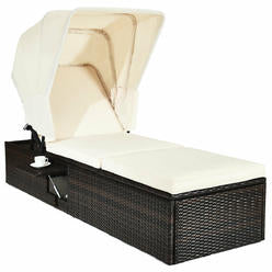 Patio Rattan Lounge Chair W/Tea Table