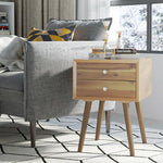 Wooden Nightstand Mid-Century End Side Table Bedroom W/2 Storage Drawers Natural