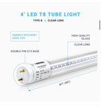 PARMIDA 20-Pack 4FT LED T8 Ballast Bypass Type B Light Tube, 18W