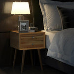 Wooden Nightstand Mid-Century End Side Table Bedroom W/2 Storage Drawers Natural